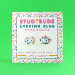 Tea Time Twins Earrings - Stud Buds Earring Club