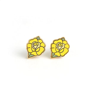 LuxCups Creative Stud Earrings Yellow Rose Earrings
