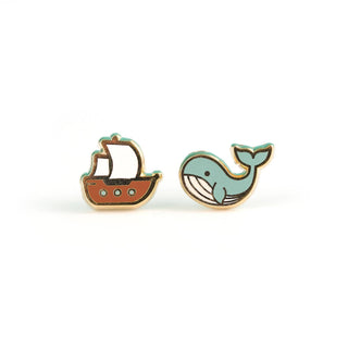 LuxCups Creative Stud Earrings Ship + Whale Earrings