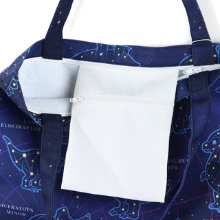 Blue bag with star pattern and white pocket