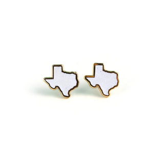 LuxCups Creative Texas Earrings - White Glitter Hard Enamel Teal Texas Earring Cute Glitter Studs Gold Texas Jewelry Texas Stud Earrings Texas Lover Gift