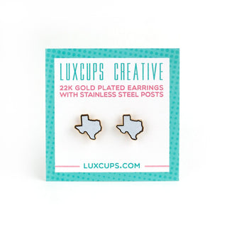 LuxCups Creative Texas Earrings - White Glitter Hard Enamel Teal Texas Earring Cute Glitter Studs Gold Texas Jewelry Texas Stud Earrings Texas Lover Gift