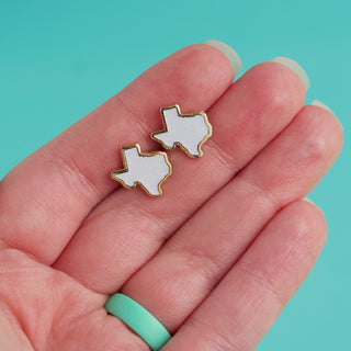 LuxCups Creative Texas Earrings - White Glitter Hard Enamel Teal Texas Earring Cute Glitter Studs Gold Texas Jewelry Texas Stud Earrings Texas Lover Gift