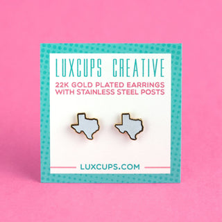 LuxCups Creative Texas Earrings - White Glitter Hard Enamel Teal Texas Earring Cute Glitter Studs Gold Texas Jewelry Texas Stud Earrings Texas Lover Gift