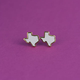 LuxCups Creative Texas Earrings - White Glitter Hard Enamel Teal Texas Earring Cute Glitter Studs Gold Texas Jewelry Texas Stud Earrings Texas Lover Gift