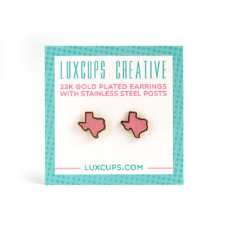 LuxCups Creative Stud Earrings Texas Glitter Pink Enamel Earrings