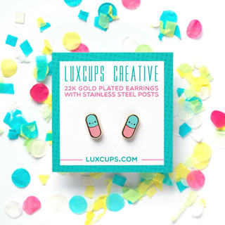 LuxCups Creative Stud Earrings Happy Pill Enamel Earrings