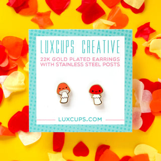 LuxCups Creative Stud Earrings Mushroom Friend Enamel Earrings