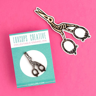 Scissor Stork Enamel Pin